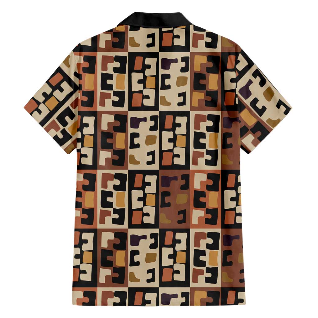 Kuba Flow Family Matching Tank Maxi Dress and Hawaiian Shirt with Geometric Tribal Blocks and Earth-Tone Mosaic Design - Wonder Print Shop