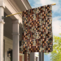 Kuba Flow Garden Flag with Geometric Tribal Blocks and Earth-Tone Mosaic Design - Wonder Print Shop