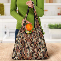 Kuba Flow Grocery Bag with Geometric Tribal Blocks and Earth-Tone Mosaic Design - Wonder Print Shop