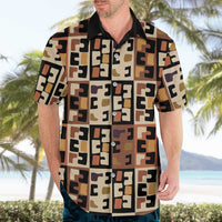 Kuba Flow Hawaiian Shirt with Geometric Tribal Blocks and Earth-Tone Mosaic Design - Wonder Print Shop
