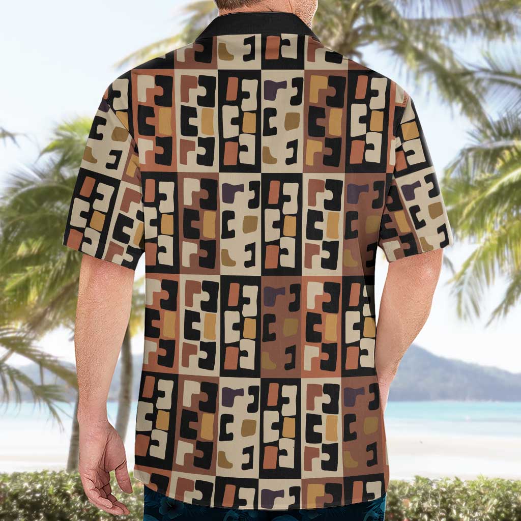 Kuba Flow Hawaiian Shirt with Geometric Tribal Blocks and Earth-Tone Mosaic Design - Wonder Print Shop