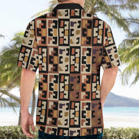 Kuba Flow Hawaiian Shirt with Geometric Tribal Blocks and Earth-Tone Mosaic Design - Wonder Print Shop