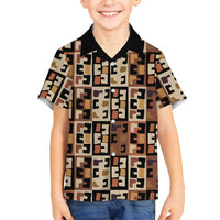 Kuba Flow Hawaiian Shirt with Geometric Tribal Blocks and Earth-Tone Mosaic Design - Wonder Print Shop