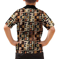 Kuba Flow Hawaiian Shirt with Geometric Tribal Blocks and Earth-Tone Mosaic Design - Wonder Print Shop