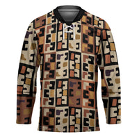 Kuba Flow Hockey Jersey with Geometric Tribal Blocks and Earth-Tone Mosaic Design - Wonder Print Shop