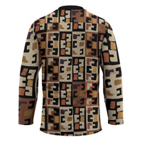 Kuba Flow Hockey Jersey with Geometric Tribal Blocks and Earth-Tone Mosaic Design - Wonder Print Shop