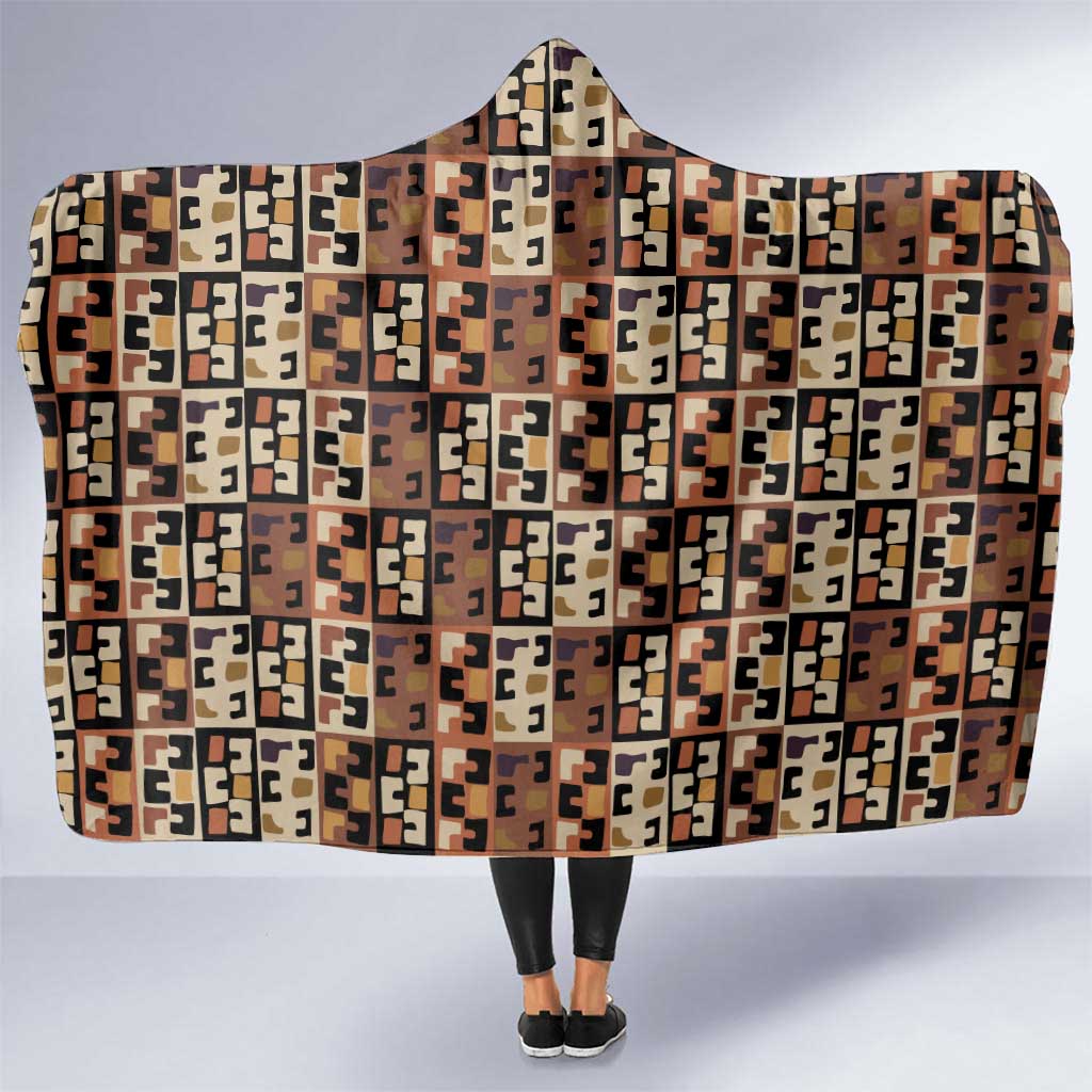 Kuba Flow Hooded Blanket with Geometric Tribal Blocks and Earth-Tone Mosaic Design - Wonder Print Shop