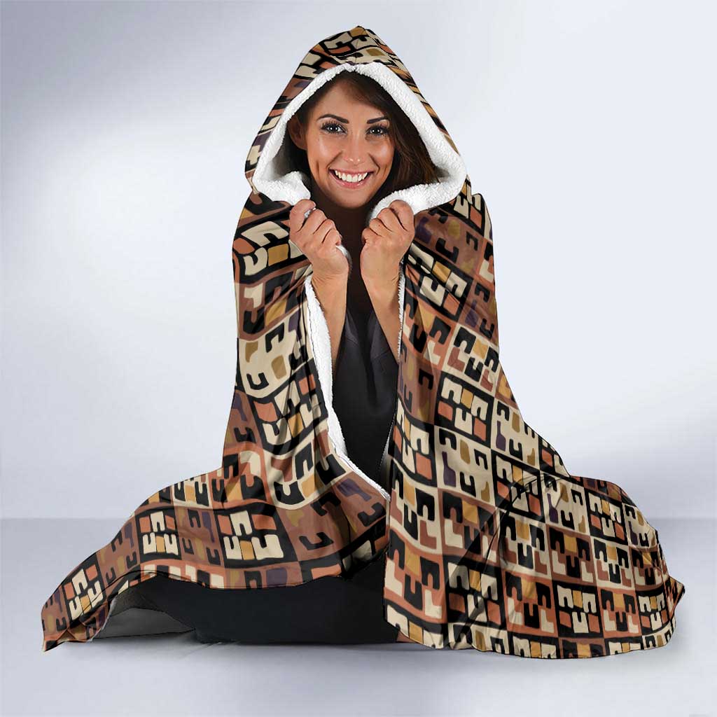 Kuba Flow Hooded Blanket with Geometric Tribal Blocks and Earth-Tone Mosaic Design - Wonder Print Shop