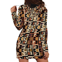 Kuba Flow Hoodie Dress with Geometric Tribal Blocks and Earth-Tone Mosaic Design - Wonder Print Shop