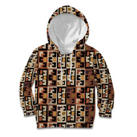 Kuba Flow Kid Hoodie with Geometric Tribal Blocks and Earth-Tone Mosaic Design - Wonder Print Shop
