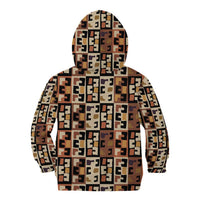Kuba Flow Kid Hoodie with Geometric Tribal Blocks and Earth-Tone Mosaic Design - Wonder Print Shop