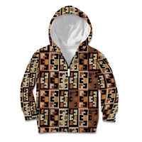 Kuba Flow Kid Hoodie with Geometric Tribal Blocks and Earth-Tone Mosaic Design - Wonder Print Shop