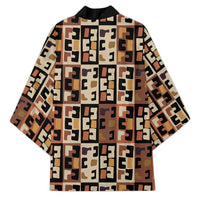 Kuba Flow Kimono with Geometric Tribal Blocks and Earth-Tone Mosaic Design - Wonder Print Shop