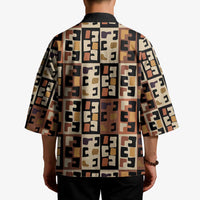 Kuba Flow Kimono with Geometric Tribal Blocks and Earth-Tone Mosaic Design - Wonder Print Shop