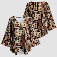 Kuba Flow Kimono Sleeve Blouse with Geometric Tribal Blocks and Earth-Tone Mosaic Design - Wonder Print Shop