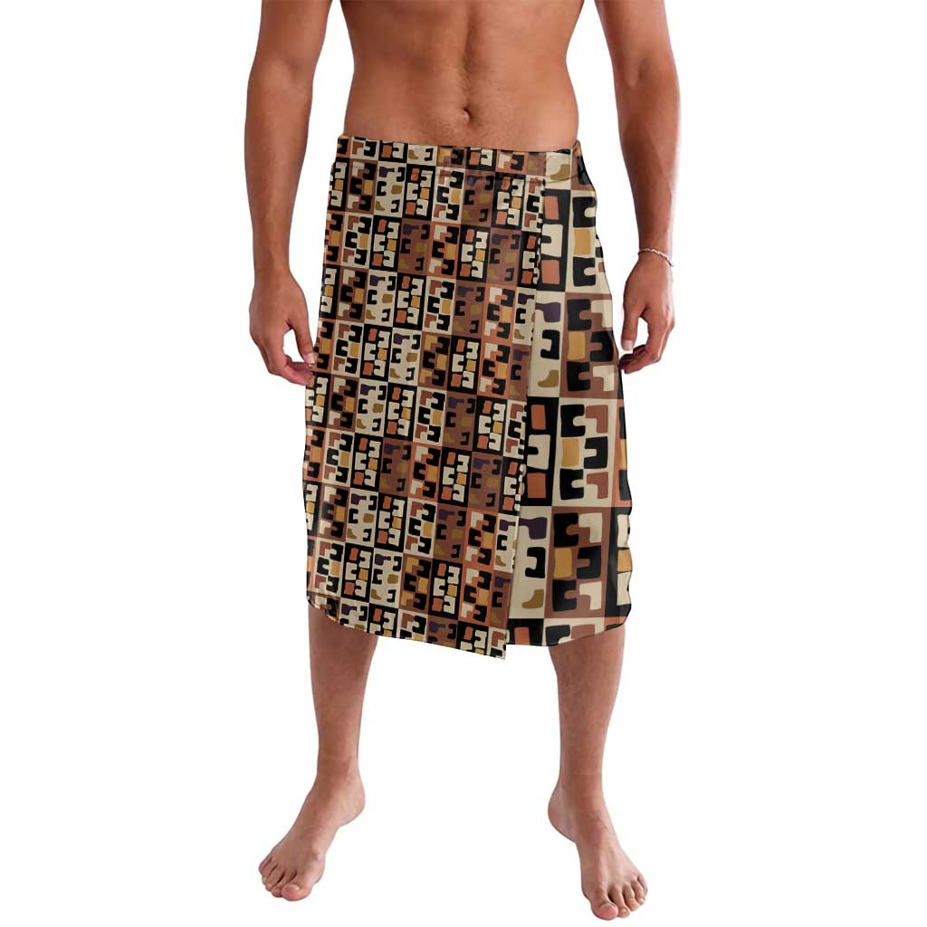 Kuba Flow Lavalava with Geometric Tribal Blocks and Earth-Tone Mosaic Design - Wonder Print Shop