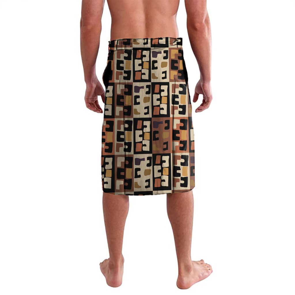 Kuba Flow Lavalava with Geometric Tribal Blocks and Earth-Tone Mosaic Design - Wonder Print Shop