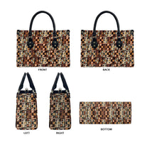 Kuba Flow Leather Bag with Geometric Tribal Blocks and Earth-Tone Mosaic Design - Wonder Print Shop