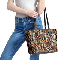 Kuba Flow Leather Tote Bag with Geometric Tribal Blocks and Earth-Tone Mosaic Design - Wonder Print Shop