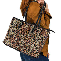Kuba Flow Leather Tote Bag with Geometric Tribal Blocks and Earth-Tone Mosaic Design - Wonder Print Shop