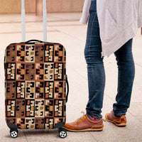 Kuba Flow Luggage Cover with Geometric Tribal Blocks and Earth-Tone Mosaic Design - Wonder Print Shop