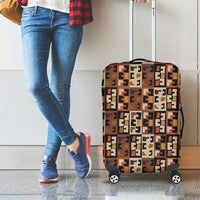 Kuba Flow Luggage Cover with Geometric Tribal Blocks and Earth-Tone Mosaic Design - Wonder Print Shop