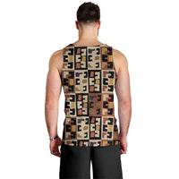 Kuba Flow Men Tank Top with Geometric Tribal Blocks and Earth-Tone Mosaic Design - Wonder Print Shop