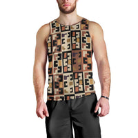 Kuba Flow Men Tank Top with Geometric Tribal Blocks and Earth-Tone Mosaic Design - Wonder Print Shop