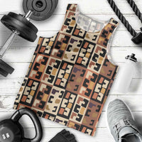 Kuba Flow Men Tank Top with Geometric Tribal Blocks and Earth-Tone Mosaic Design - Wonder Print Shop