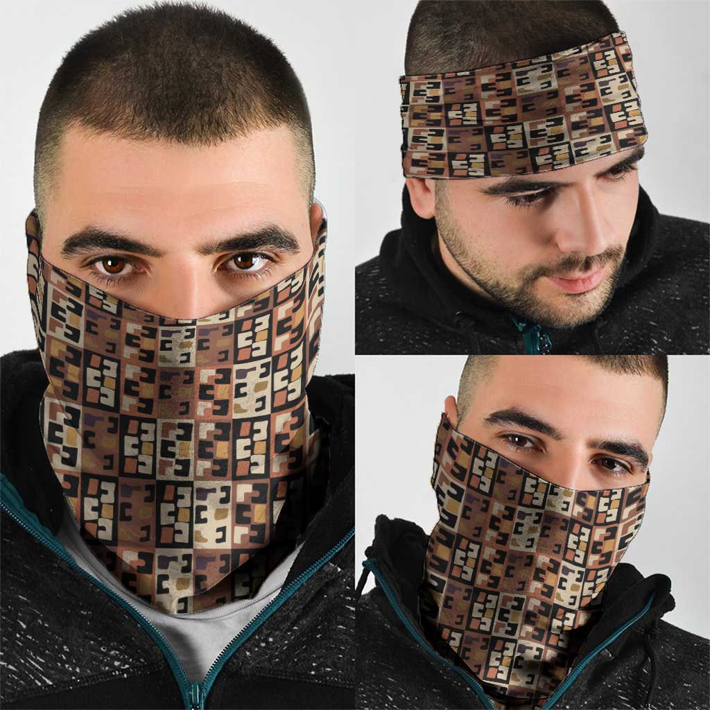 Kuba Flow Neck Gaiter with Geometric Tribal Blocks and Earth-Tone Mosaic Design - Wonder Print Shop