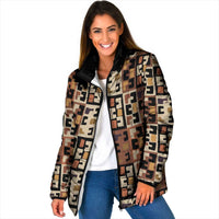 Kuba Flow Padded Jacket with Geometric Tribal Blocks and Earth-Tone Mosaic Design - Wonder Print Shop