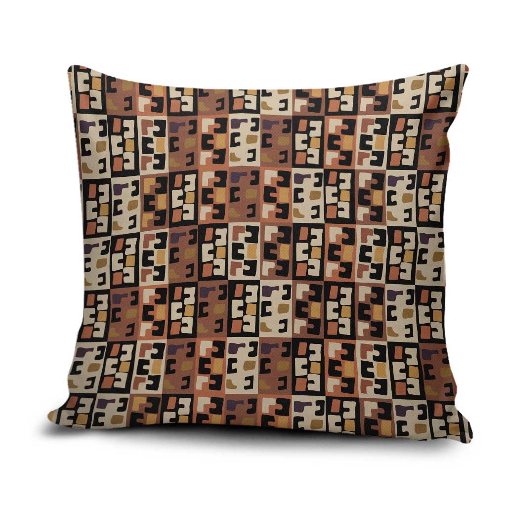 Kuba Flow Pillow Cover with Geometric Tribal Blocks and Earth-Tone Mosaic Design - Wonder Print Shop