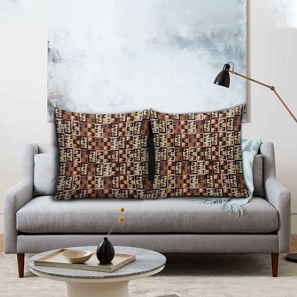 Kuba Flow Pillow Cover with Geometric Tribal Blocks and Earth-Tone Mosaic Design - Wonder Print Shop