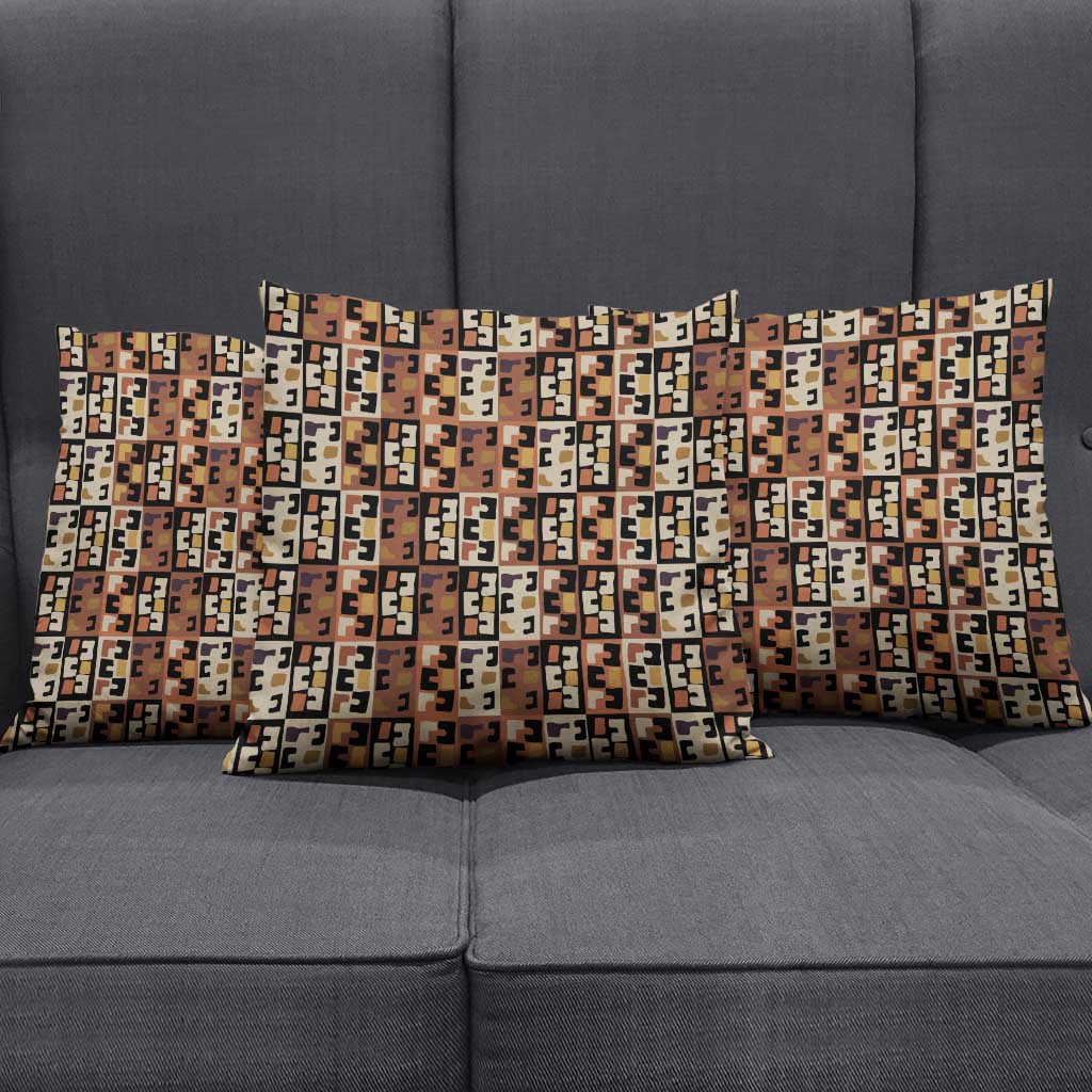 Kuba Flow Pillow Cover with Geometric Tribal Blocks and Earth-Tone Mosaic Design - Wonder Print Shop