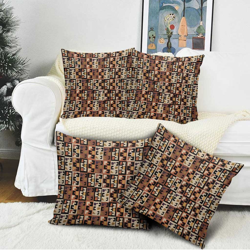 Kuba Flow Pillow Cover with Geometric Tribal Blocks and Earth-Tone Mosaic Design - Wonder Print Shop