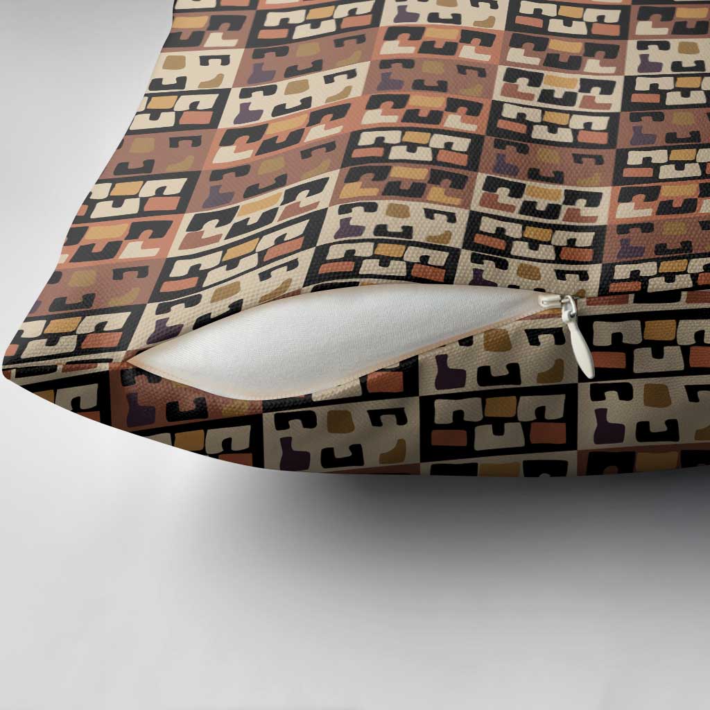 Kuba Flow Pillow Cover with Geometric Tribal Blocks and Earth-Tone Mosaic Design - Wonder Print Shop