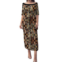 Kuba Flow Puletasi with Geometric Tribal Blocks and Earth-Tone Mosaic Design - Wonder Print Shop