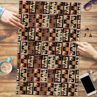 Kuba Flow Puzzle with Geometric Tribal Blocks and Earth-Tone Mosaic Design - Wonder Print Shop