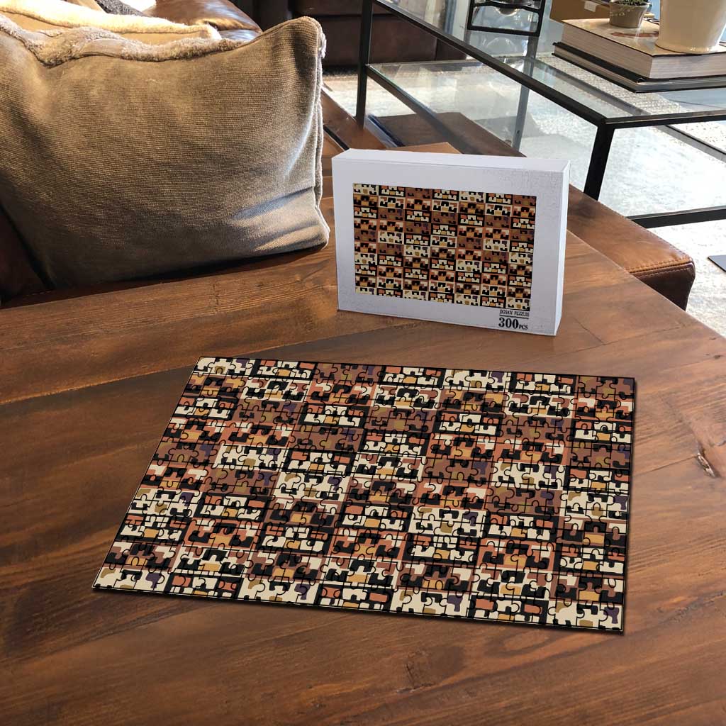 Kuba Flow Puzzle with Geometric Tribal Blocks and Earth-Tone Mosaic Design - Wonder Print Shop