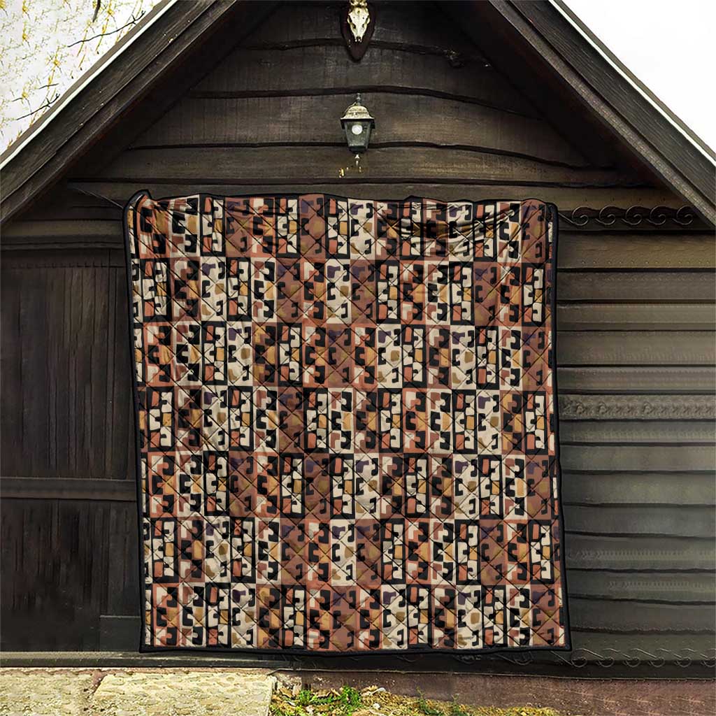 Kuba Flow Quilt with Geometric Tribal Blocks and Earth-Tone Mosaic Design - Wonder Print Shop