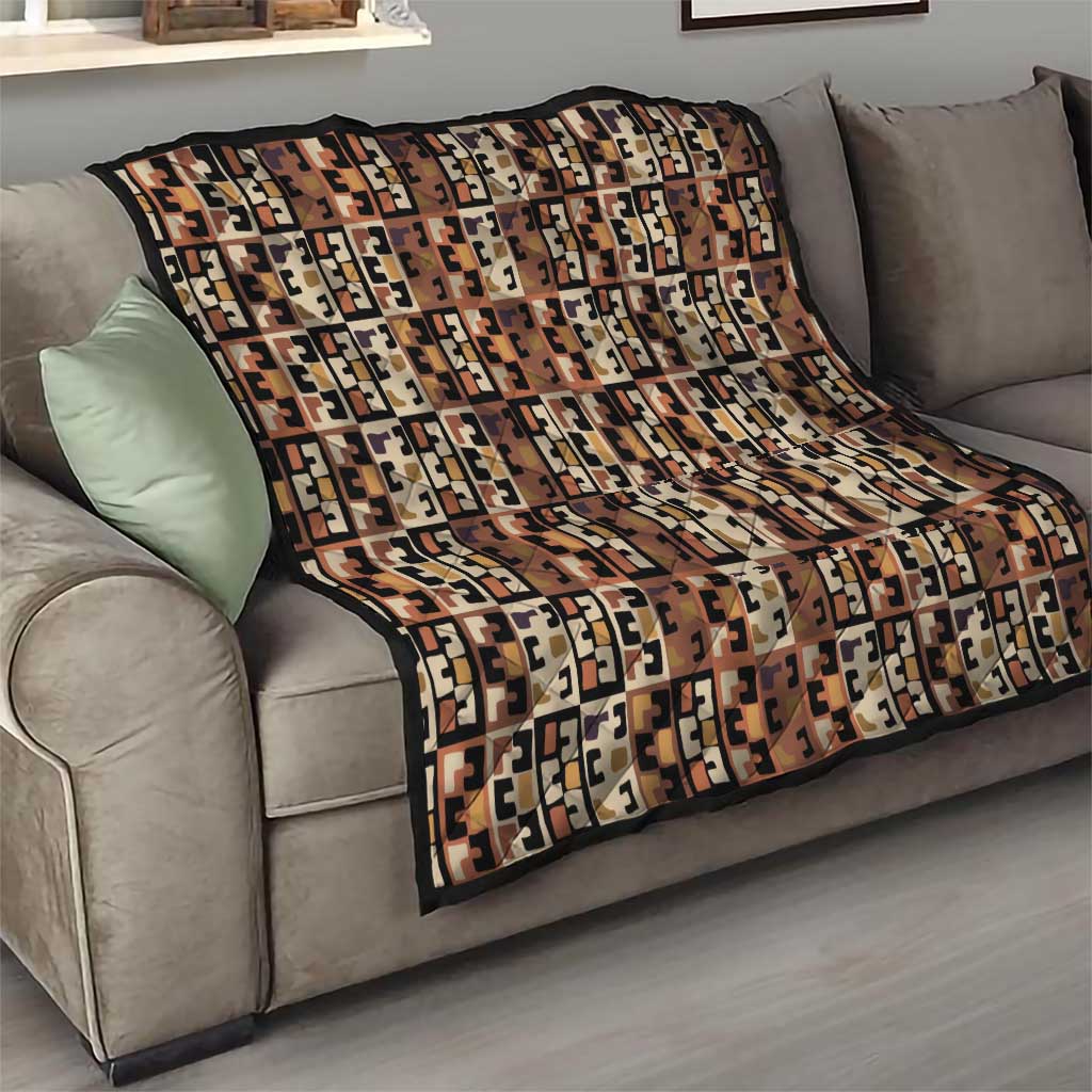 Kuba Flow Quilt with Geometric Tribal Blocks and Earth-Tone Mosaic Design - Wonder Print Shop