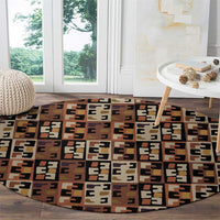 Kuba Flow Round Carpet with Geometric Tribal Blocks and Earth-Tone Mosaic Design - Wonder Print Shop