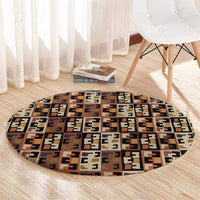 Kuba Flow Round Carpet with Geometric Tribal Blocks and Earth-Tone Mosaic Design - Wonder Print Shop