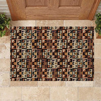 Kuba Flow Rubber Doormat with Geometric Tribal Blocks and Earth-Tone Mosaic Design - Wonder Print Shop