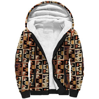 Kuba Flow Sherpa Hoodie with Geometric Tribal Blocks and Earth-Tone Mosaic Design - Wonder Print Shop