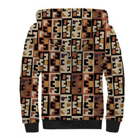 Kuba Flow Sherpa Hoodie with Geometric Tribal Blocks and Earth-Tone Mosaic Design - Wonder Print Shop