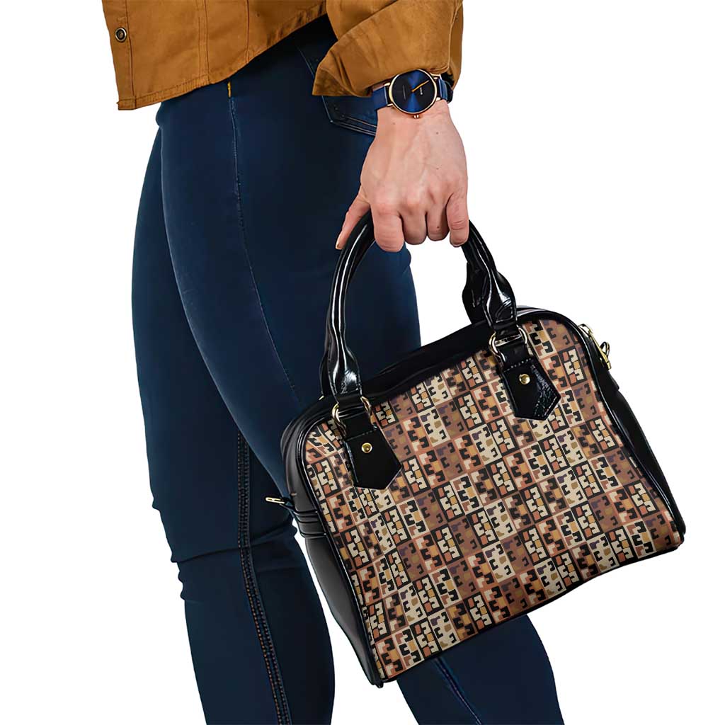 Kuba Flow Shoulder Handbag with Geometric Tribal Blocks and Earth-Tone Mosaic Design - Wonder Print Shop