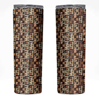 Kuba Flow Skinny Tumbler with Geometric Tribal Blocks and Earth-Tone Mosaic Design - Wonder Print Shop