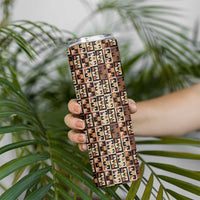Kuba Flow Skinny Tumbler with Geometric Tribal Blocks and Earth-Tone Mosaic Design - Wonder Print Shop