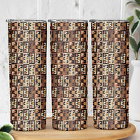Kuba Flow Skinny Tumbler with Geometric Tribal Blocks and Earth-Tone Mosaic Design - Wonder Print Shop